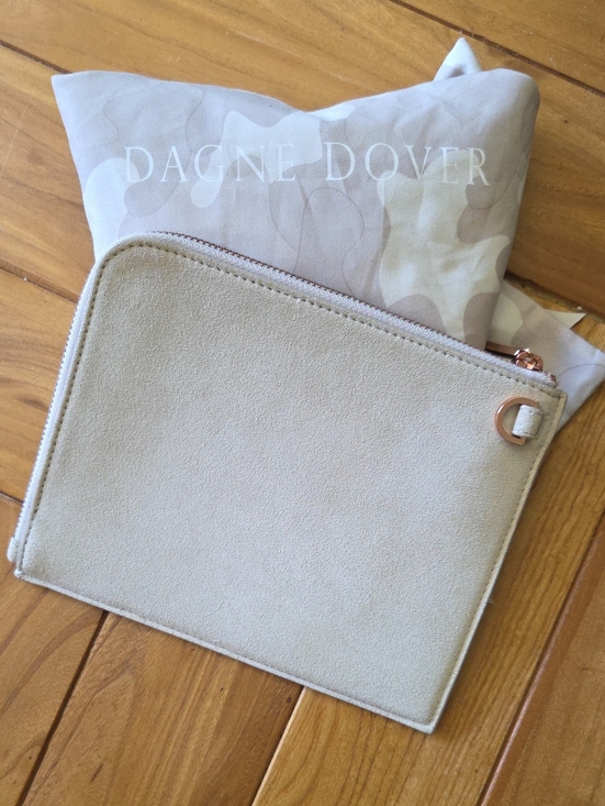 Dagne Dover Handbags - Dagne Dover Sandstone Suede Zip Pouch with Rose Gold Hardware